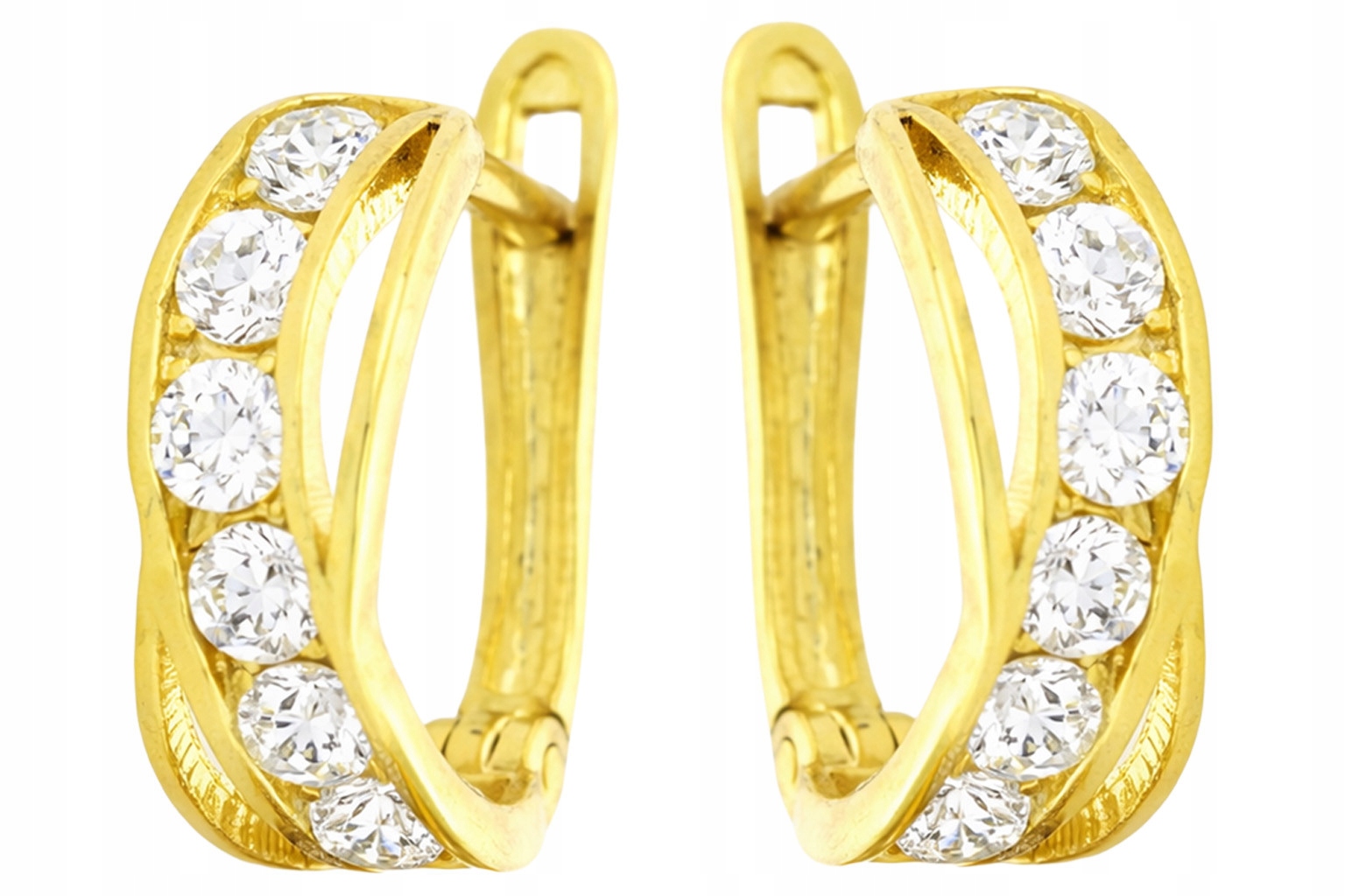 Zlaté náušnice pro děti 585 čárek s bílými zirkony jako dárek 1.3 g