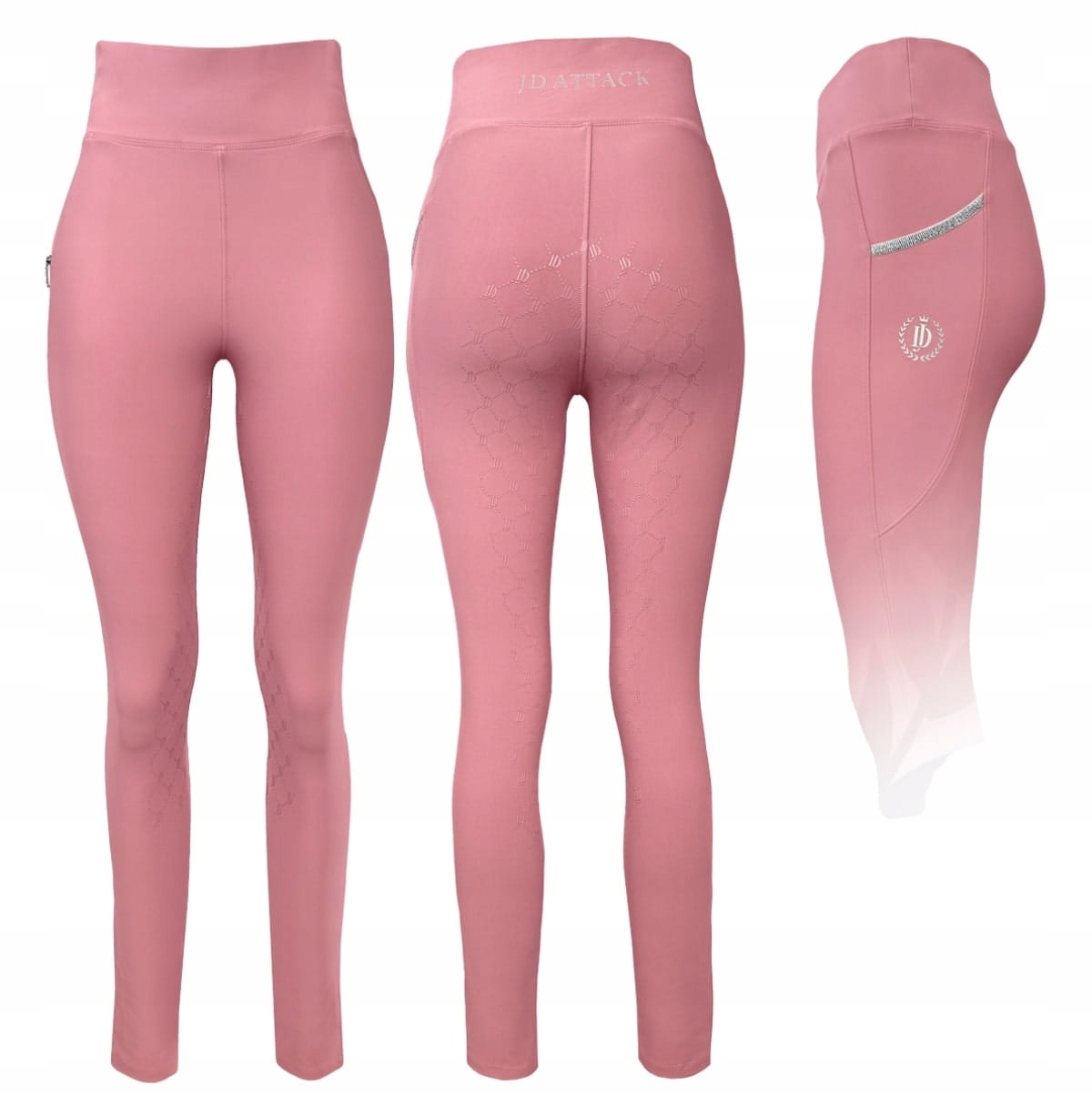 Legginsy jeździeckie pełny lej silikonowy Jd Attack Cathrine różowe XS/34