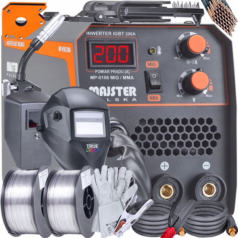 Spawarka INWERTEROWA MIGOMAT FLUX MMA 200A BEZGAZOWY 2x DRUT PRZYŁBICA