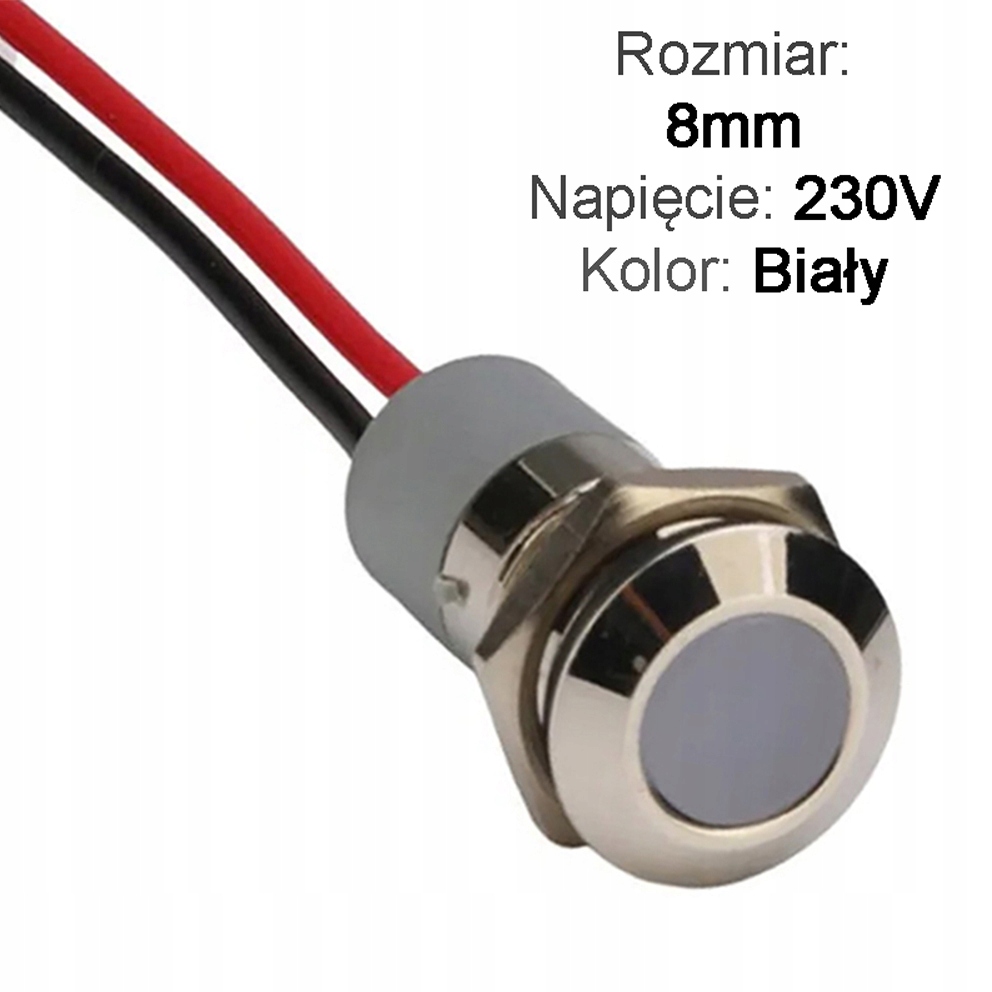 Lampka kontrolna deski rozdzielczej sygnalizacyjna Led 8mm 230V Biała