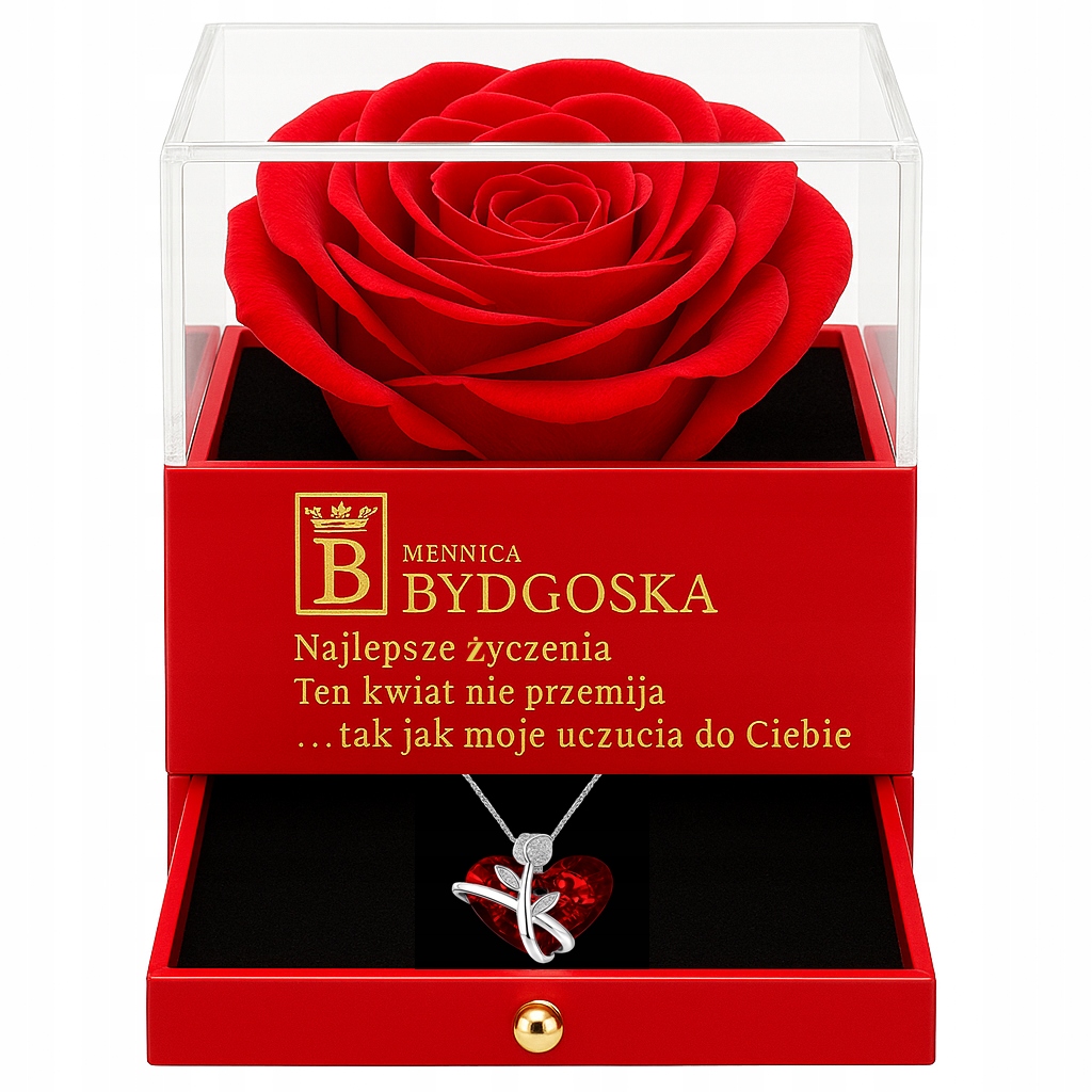 Srebrny naszyjnik damski serce szkatułka róża srebro 925