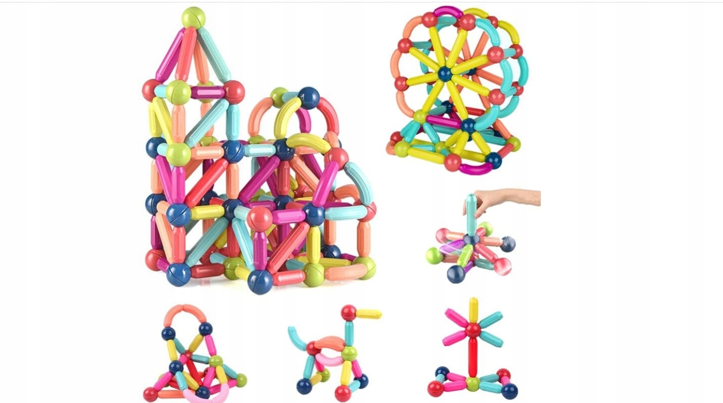 KLOCKI MAGNETYCZNE DLA DZIECI MAGNETIC STICKS 58el