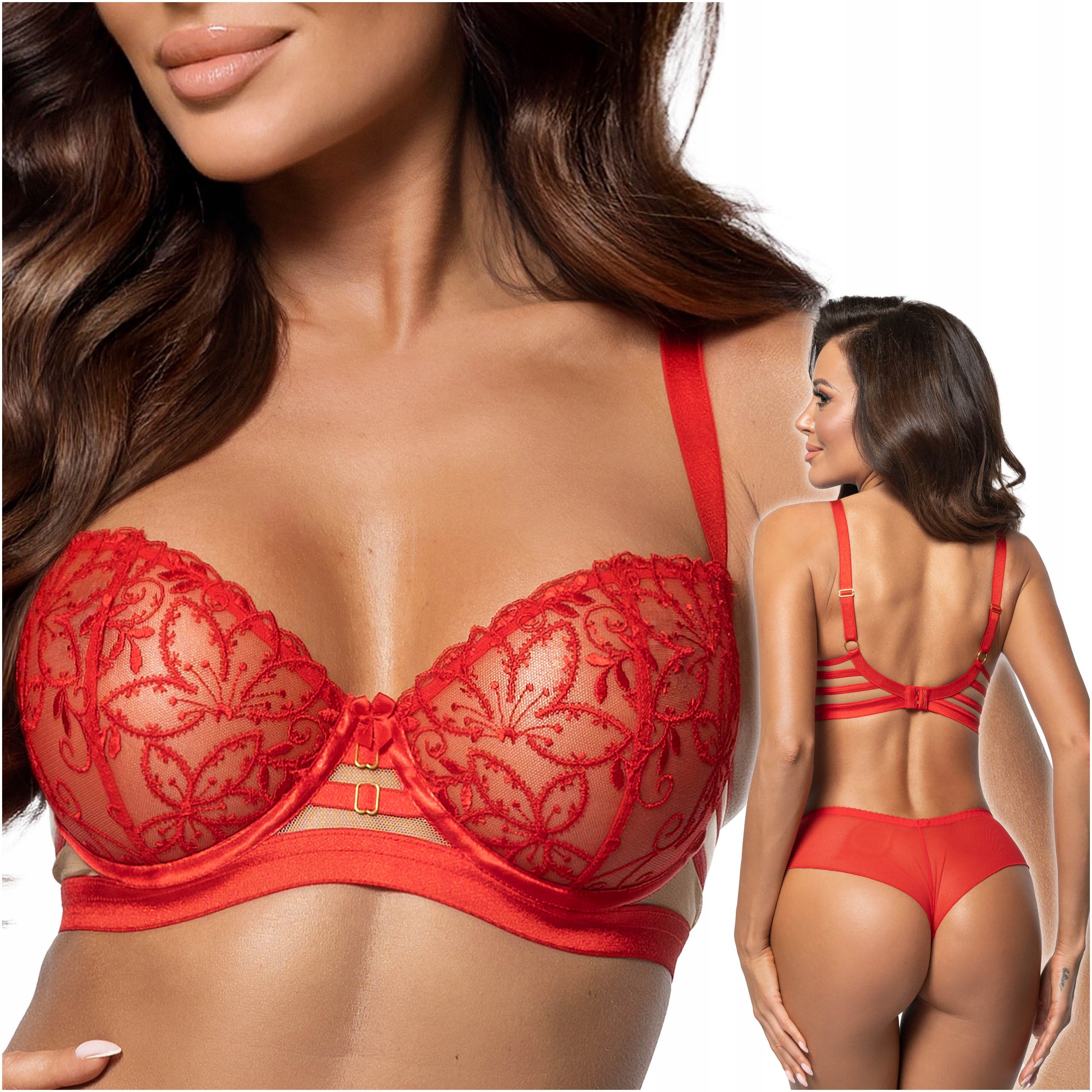 Měkká Podprsenka 75B Červená S Kosticemi, Ozdobná Výšivka Bra Axami V-10541