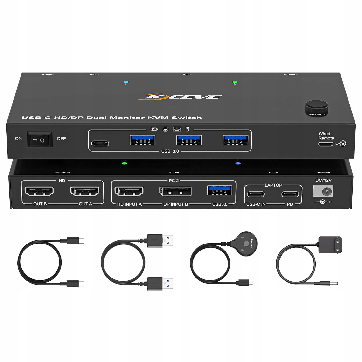 Przełącznik KVM USB-C AOOCOO 4K@60Hz DP/HDMI do 1 PC i 1 laptopa 4× USB 3.0
