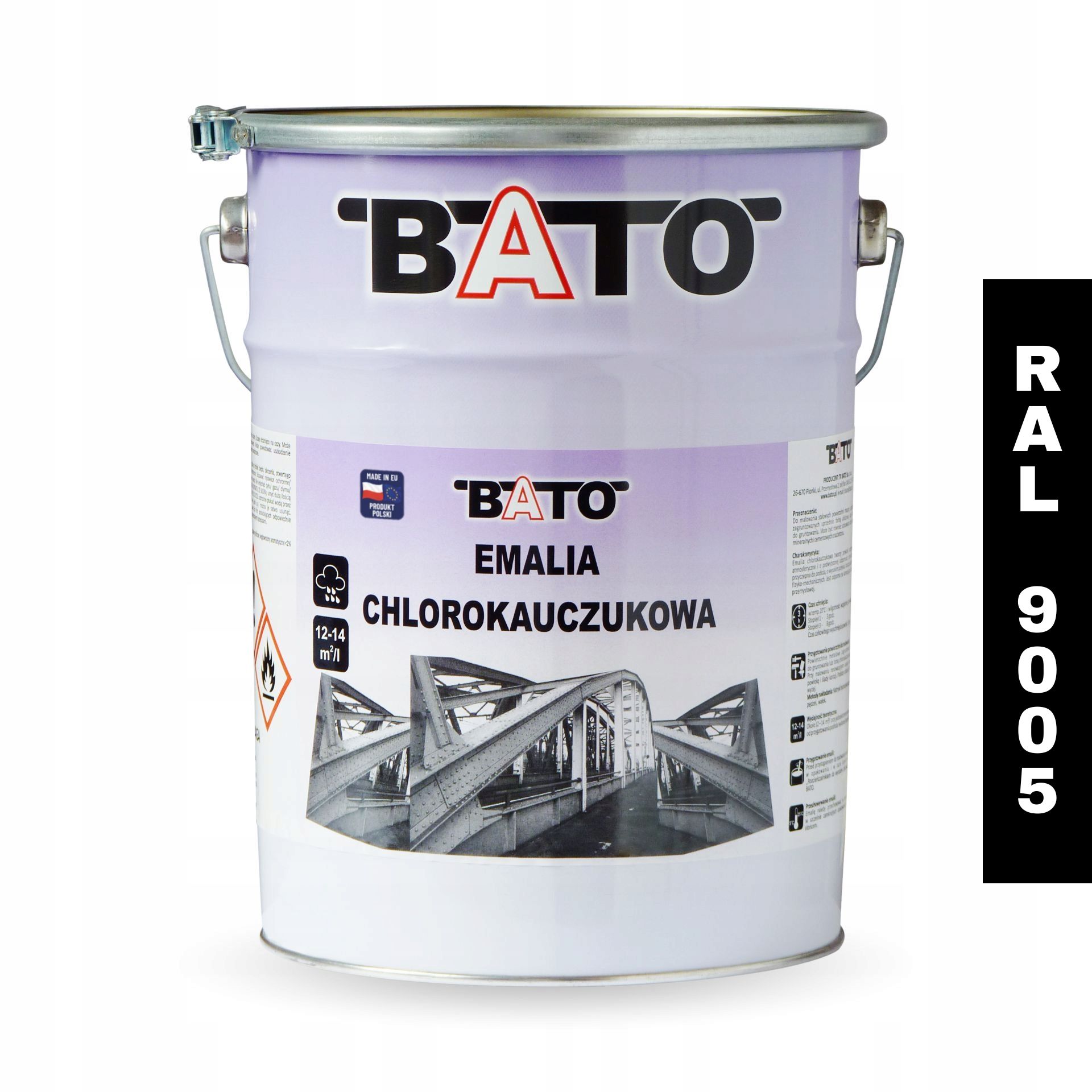 Farba do metalu Bato Emalia chlorokauczukowa Ral 9005 czarna 5L