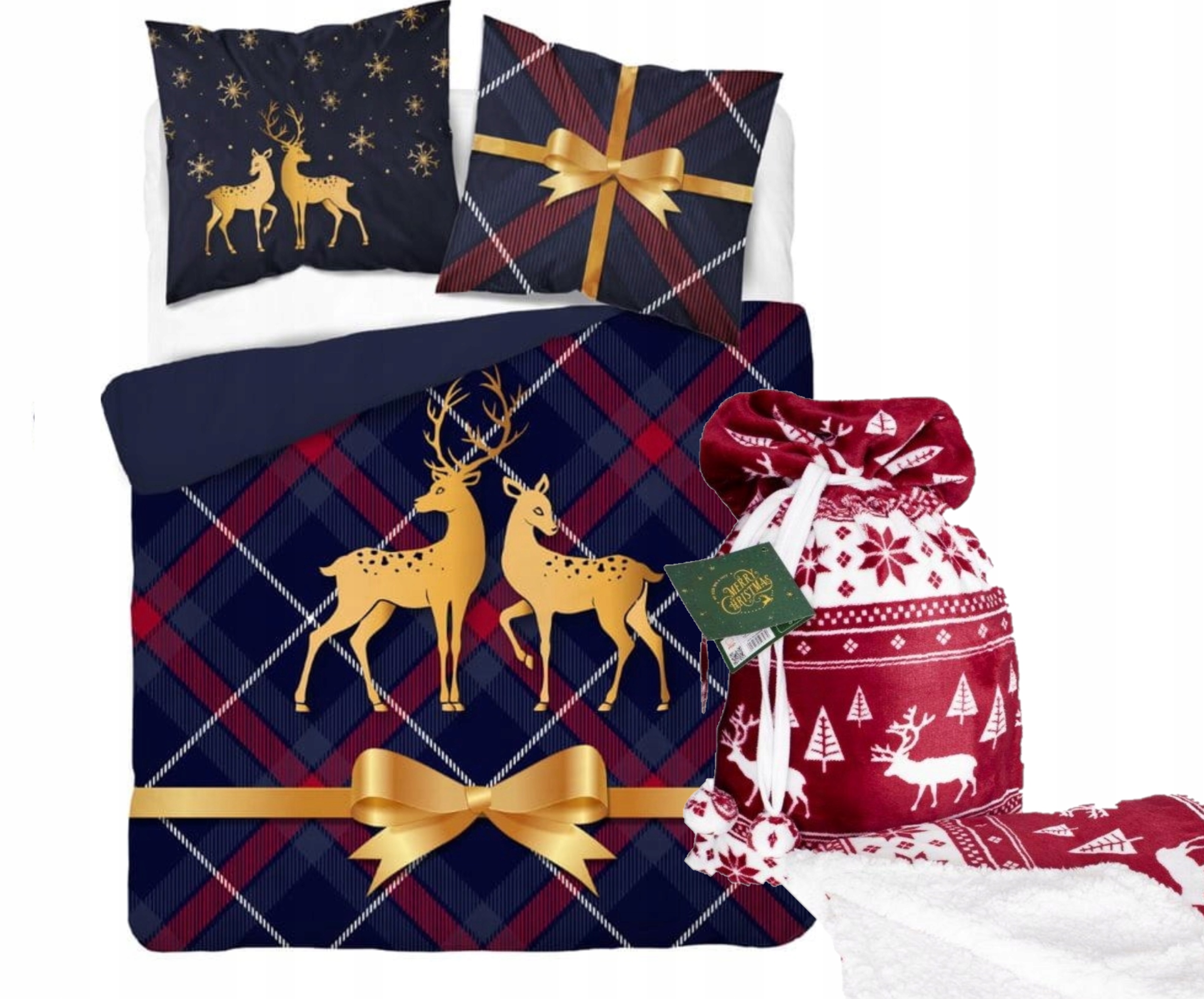 Vianočný set Deka Saco 150x200 Posteľná Bielizeň 220x200 zimný vianočný vzor