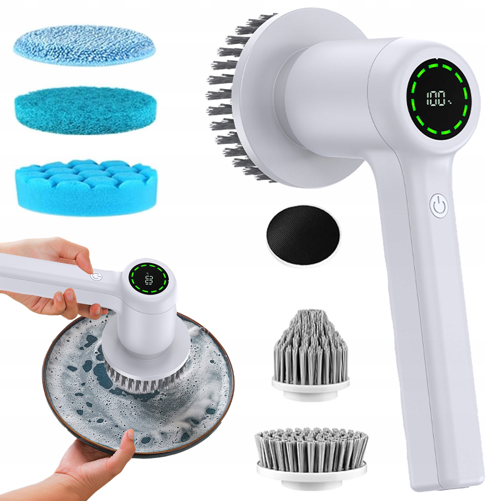 Levně Elektrický čisticí kartáč Výkonný 80W IPX7 s 5 hlavicemi do kuchyně/koupelny/auta