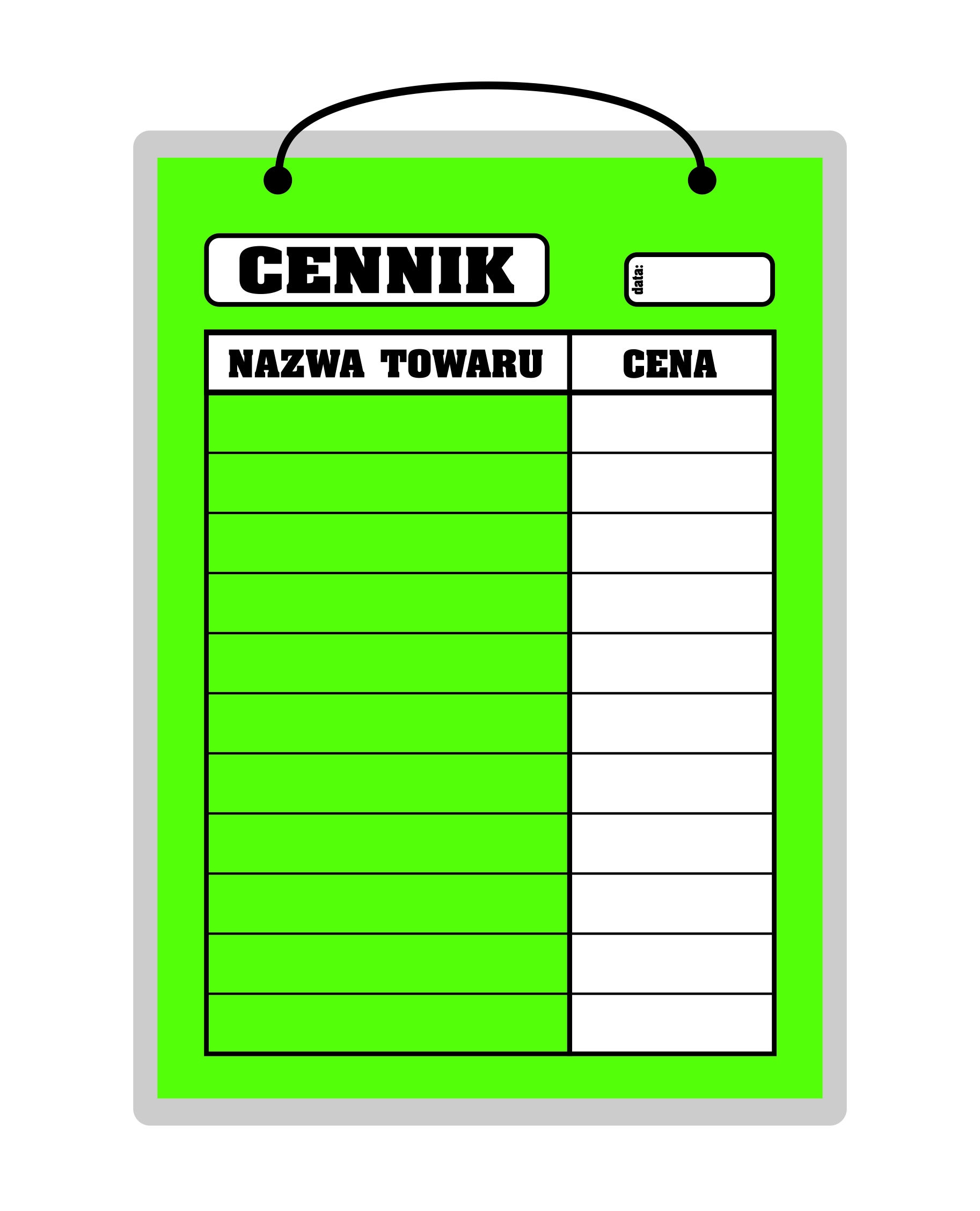 

Tabliczka laminowana Cennik zielony A4
