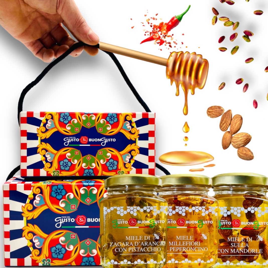 Levně Sada – řemeslný med ze Sicílie. Peperoncino, pistácie, mandle.
