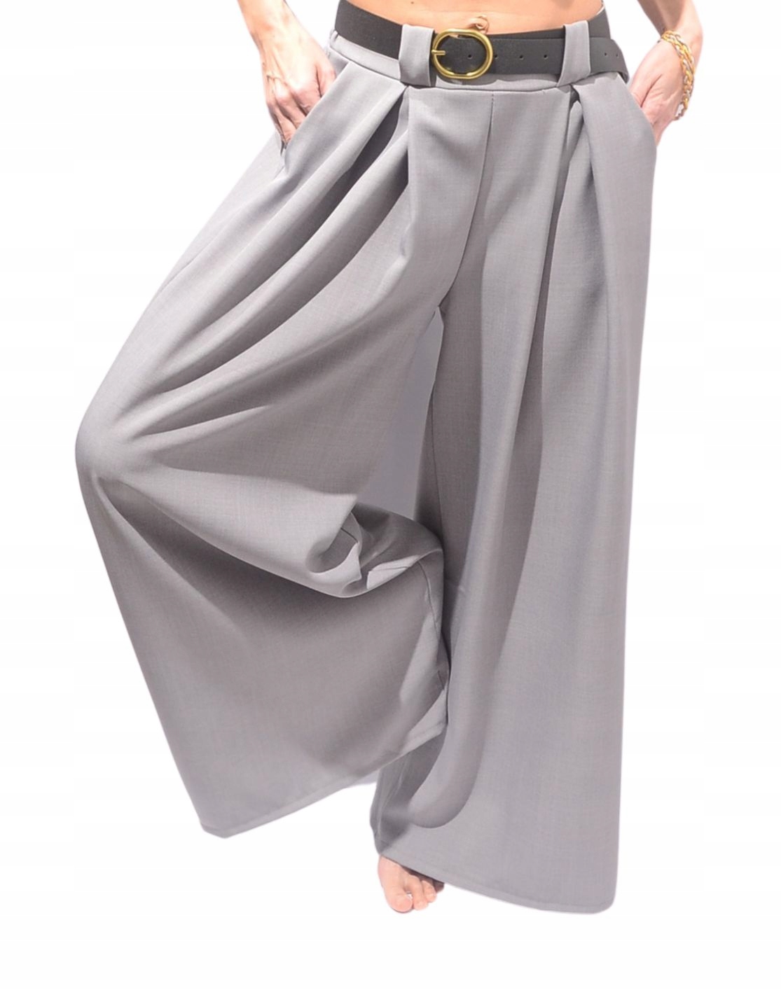 Szerokie Eleganckie SPODNIE z Pakiem Kieszeniami