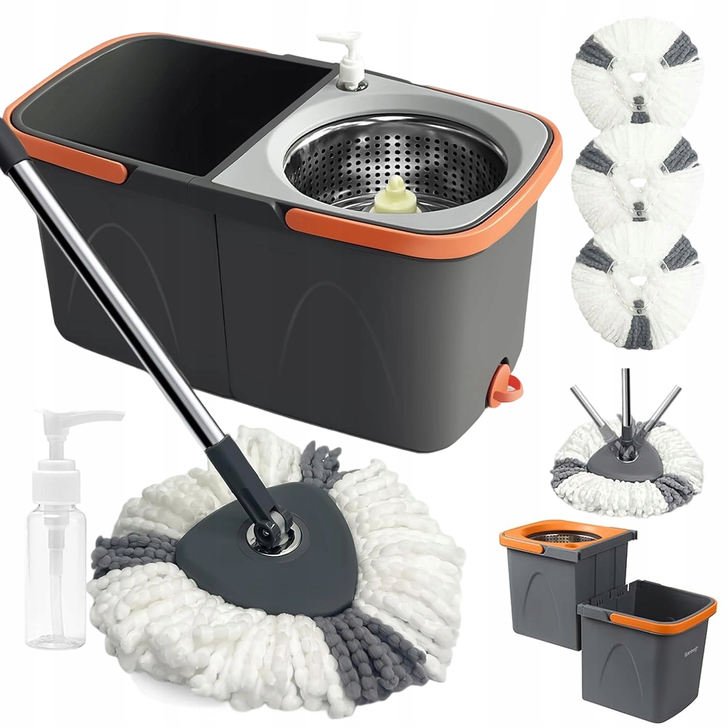 Levně Sada Turbo Plochý Rotační Mop Kbelík Se Ždímačem, 3 Nástavce