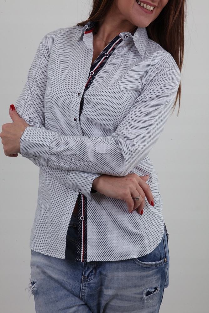 KLASYCZNA TALIOWANA KOSZULA DROBNE KROPECZKI R.38 Kolor biały