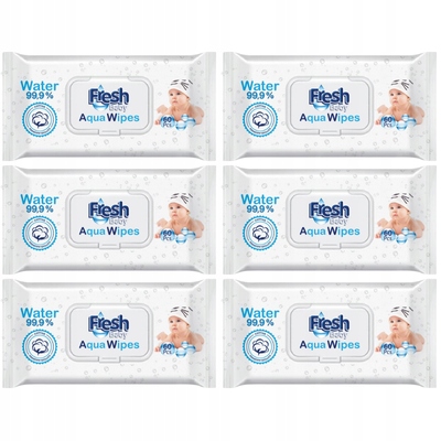 CHUSTECZKI AQUA FRESH BABY x 6 szt. 99,9% WODY BEZ ALKOHOLU I PARABENÓW