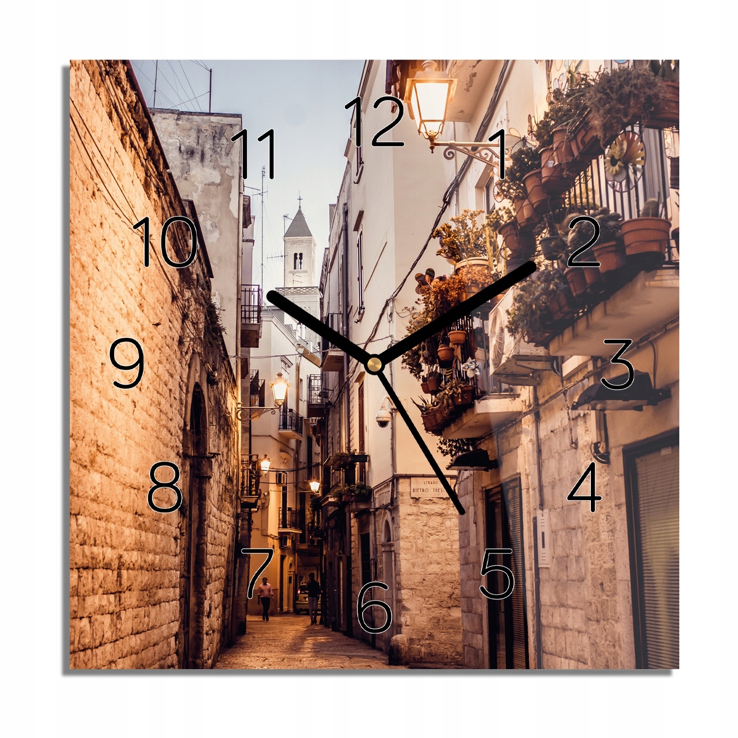 Bruk ulice činžovní skleněné hodiny 30x30 s fotografií