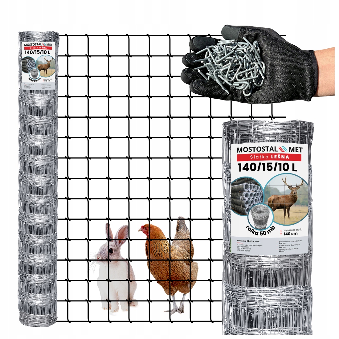 Siatka Leśna ogrodzeniowa wys 140/15/10 L 50m Kwadraty metrowa na Zwierzynę