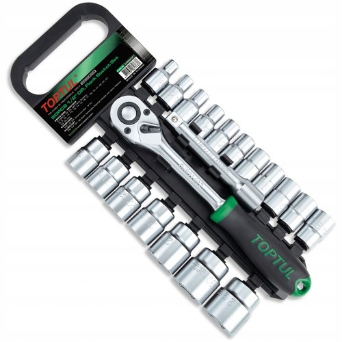 ZESTAW KLUCZY NASADOWYCH Z GRZECHOTKA I PRZEDŁUŻKA 20EL TOPTUL