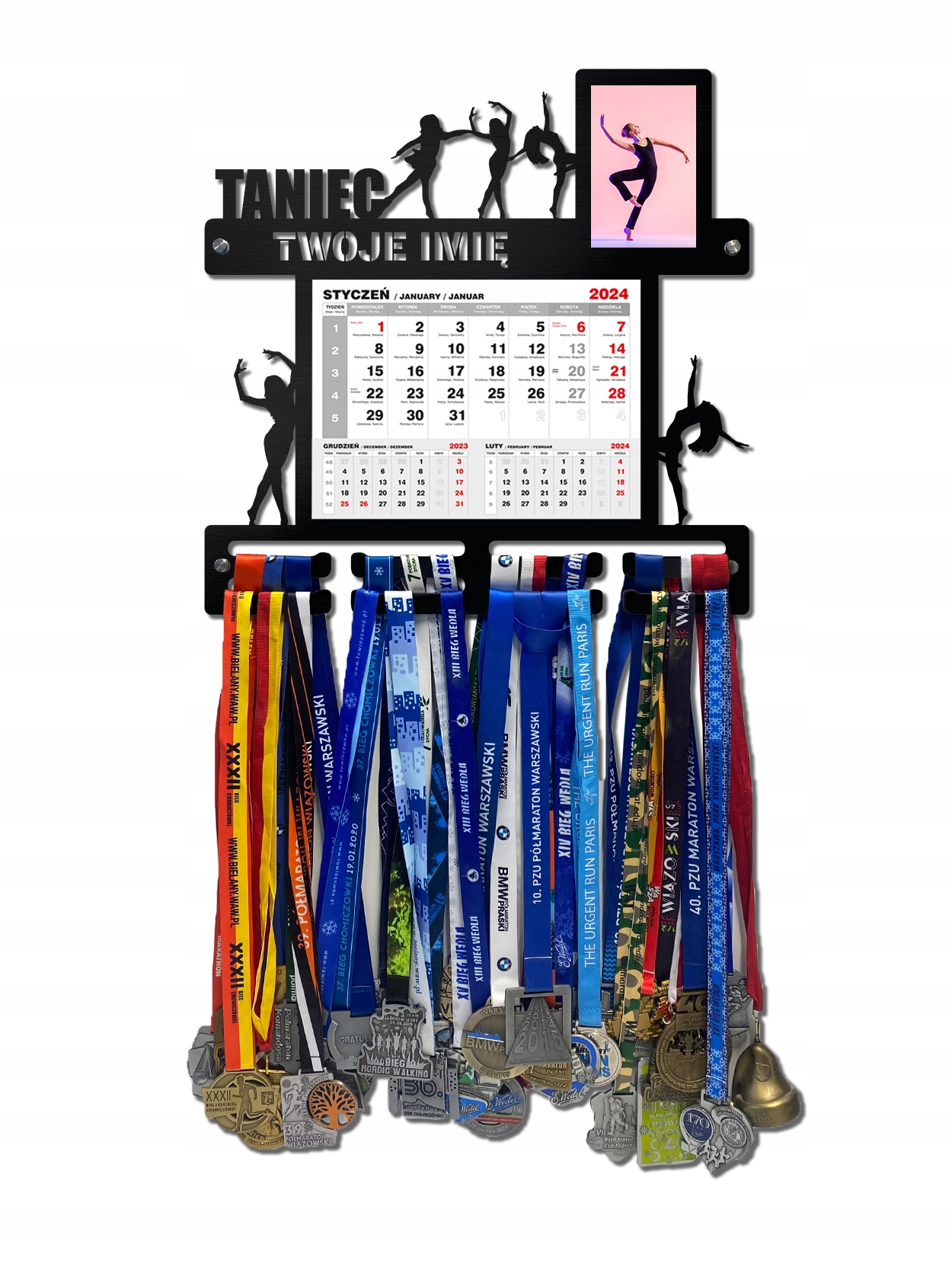 Wieszak na medale Taniec z kalendarzem ramką na zdjęcie i imieniem 4