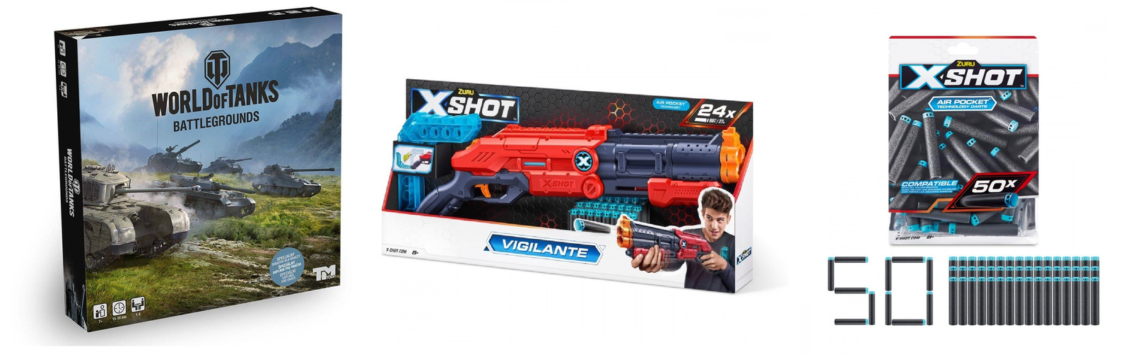 World Of Tanks Gra Planszowa +duża Wyrzutnia Karabin X-shot +74 strzałki