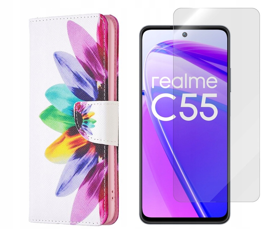 

Etui Fancy Pokrowiec do Realme C55 kwiat +szkło