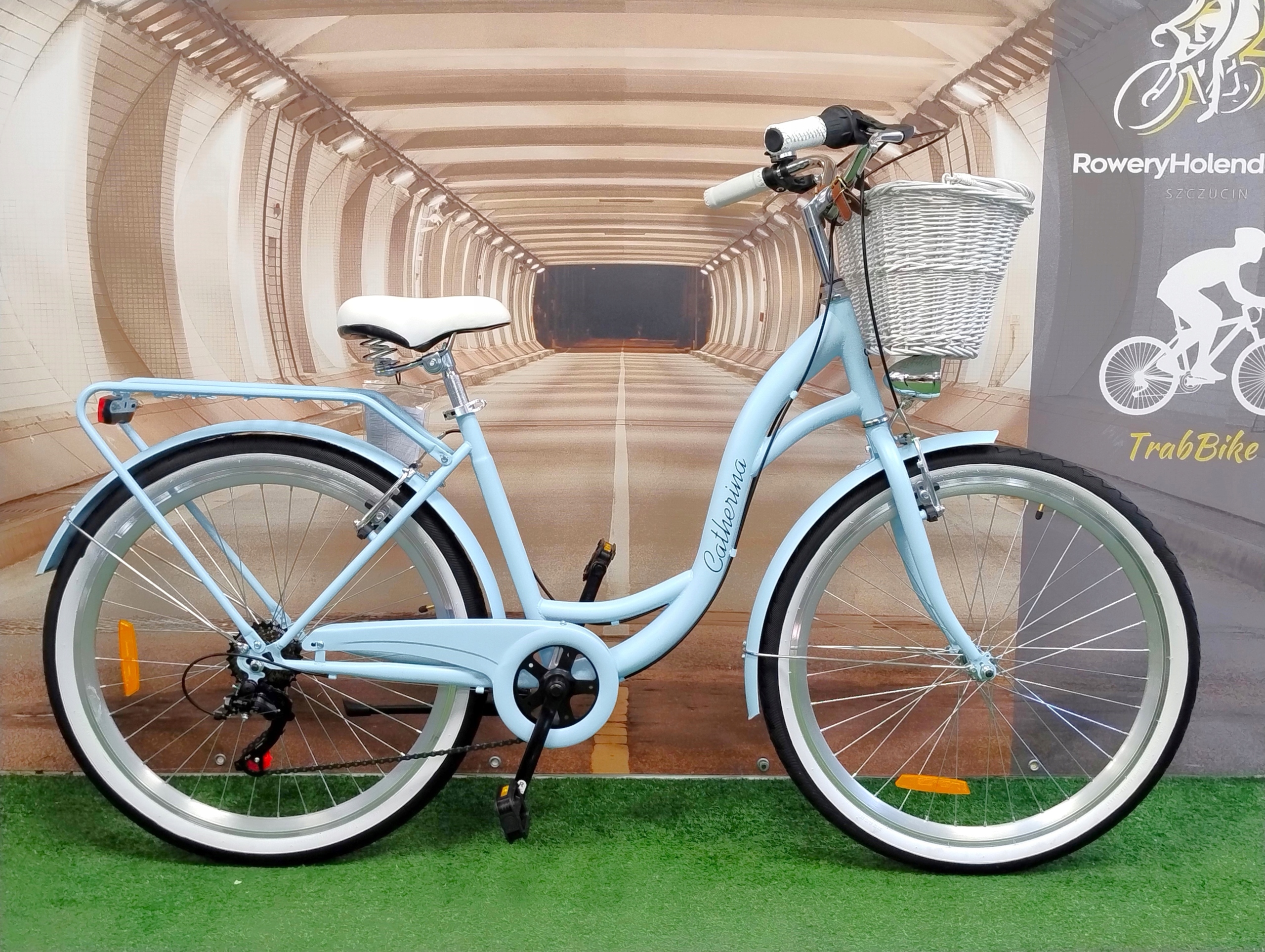 Rower miejski Shimano dla kobiet z koszem wiklinowym 28" rama 19" 160-179cm