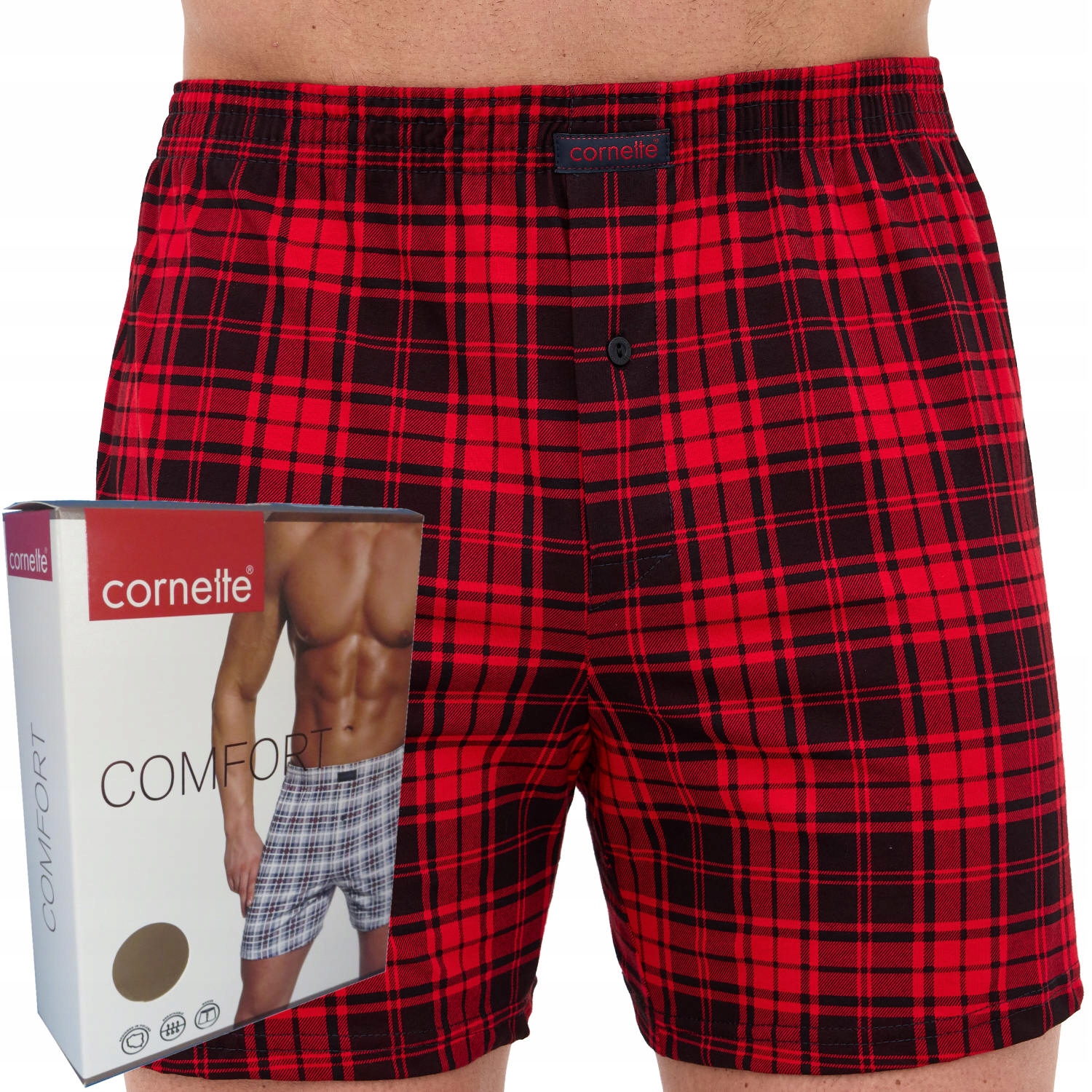 CORNETTE bokserki COMFORT box luźne 002/324 czerwona kratka XL