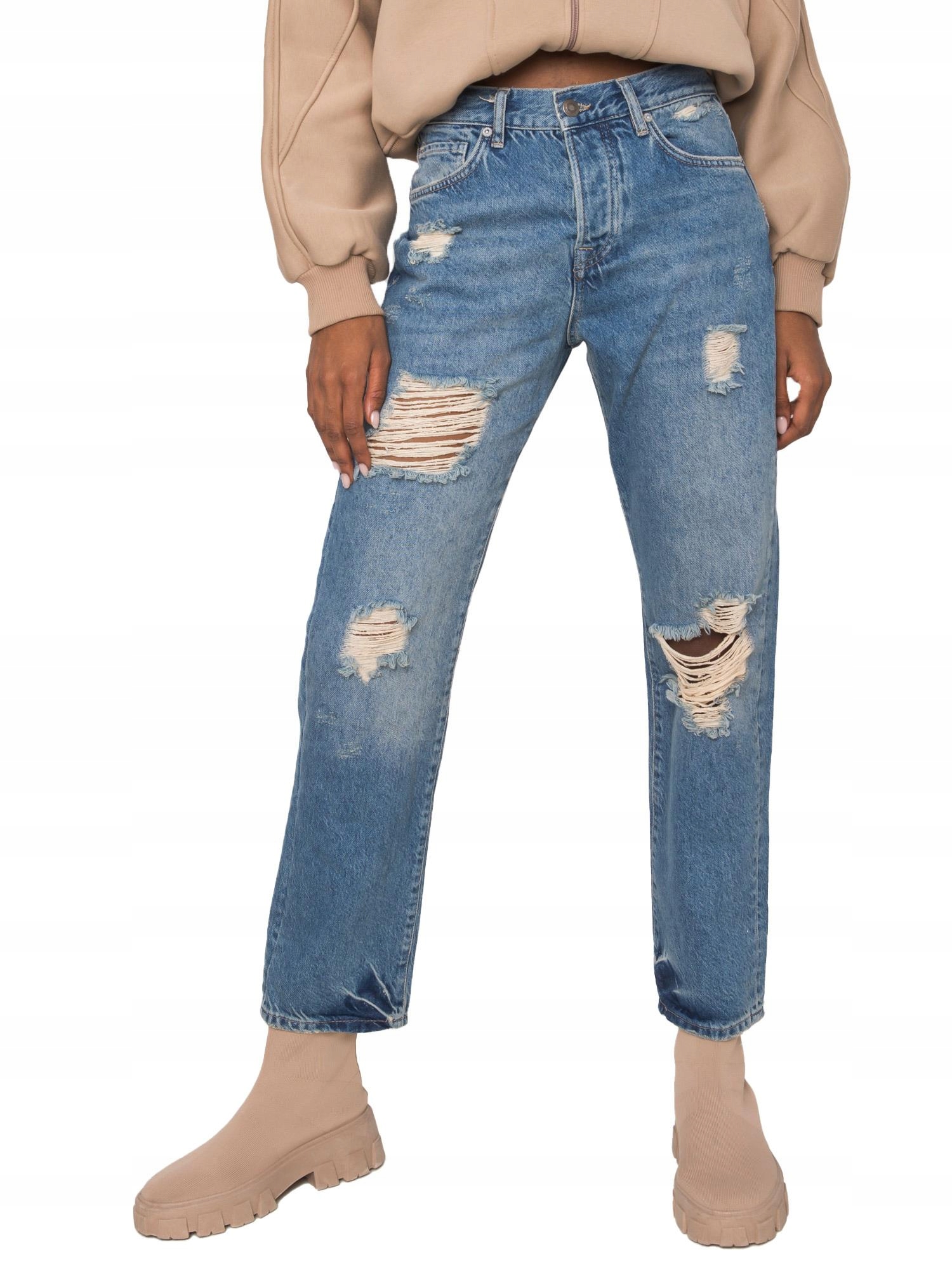 

Proste Damskie Spodnie Jeansowe z dziurami - 42