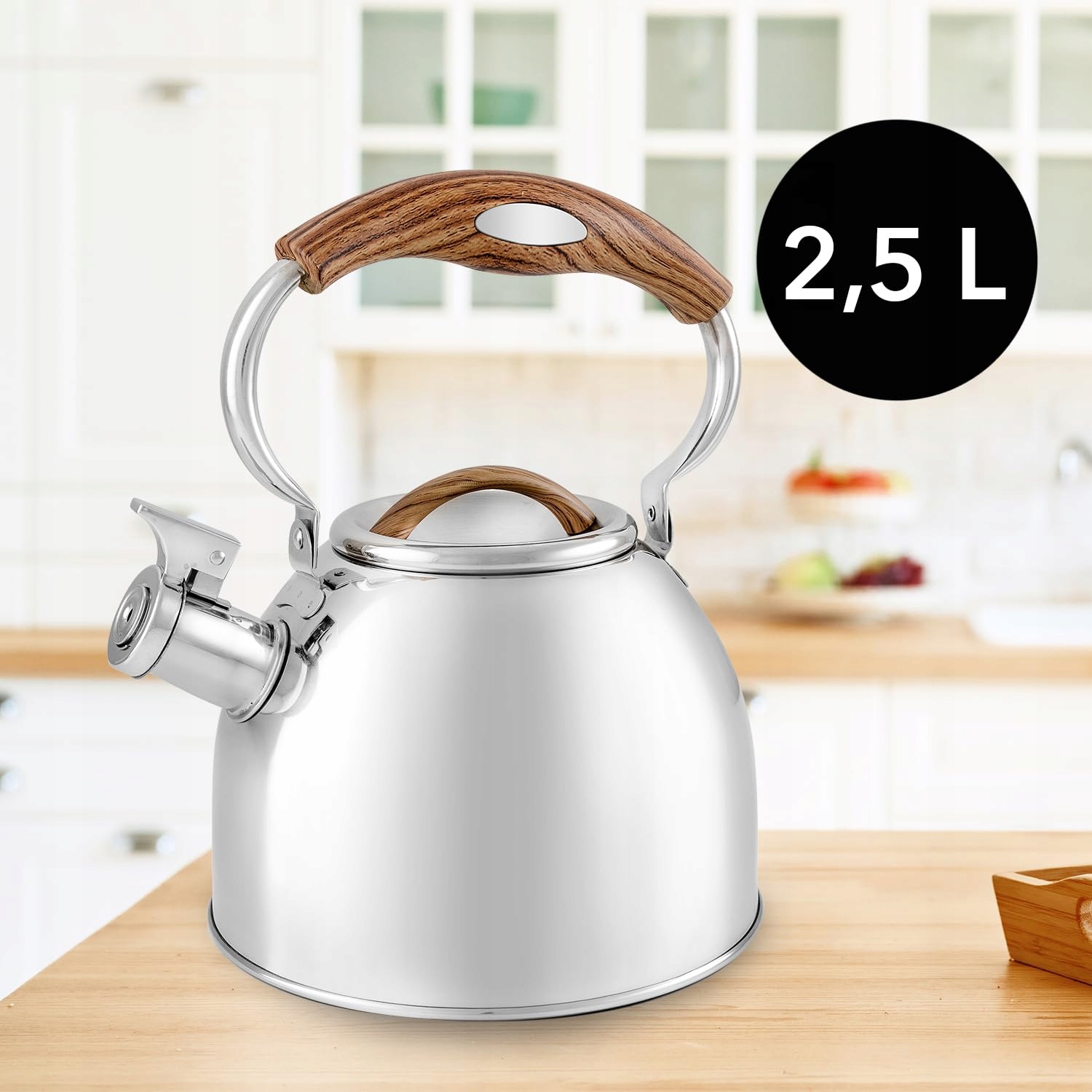 FLORINA JOE 2,5L Steel Kettle with Wooden Handle for Induction/Gas/Electric — miniatura 7