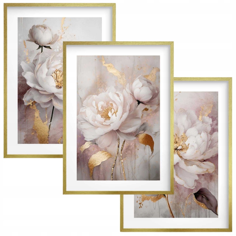 Plakaty Złota ramka Obrazy Glamour na ścianę do salonu sypialni