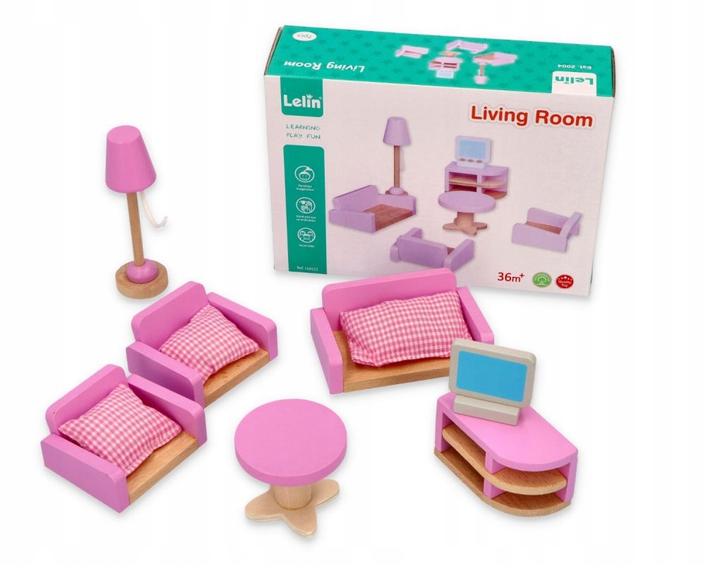 DREWNIANE MEBELKI DO DOMKU DLA LALEK SALON LELIN Marka Lelin