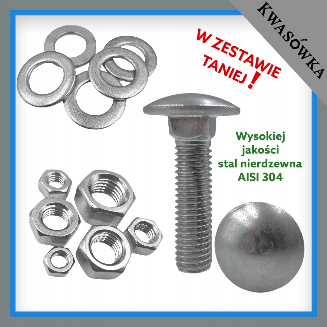 

M8X25 Śruba Zamkowa Ławkowa Podkładka Nakrętka A2