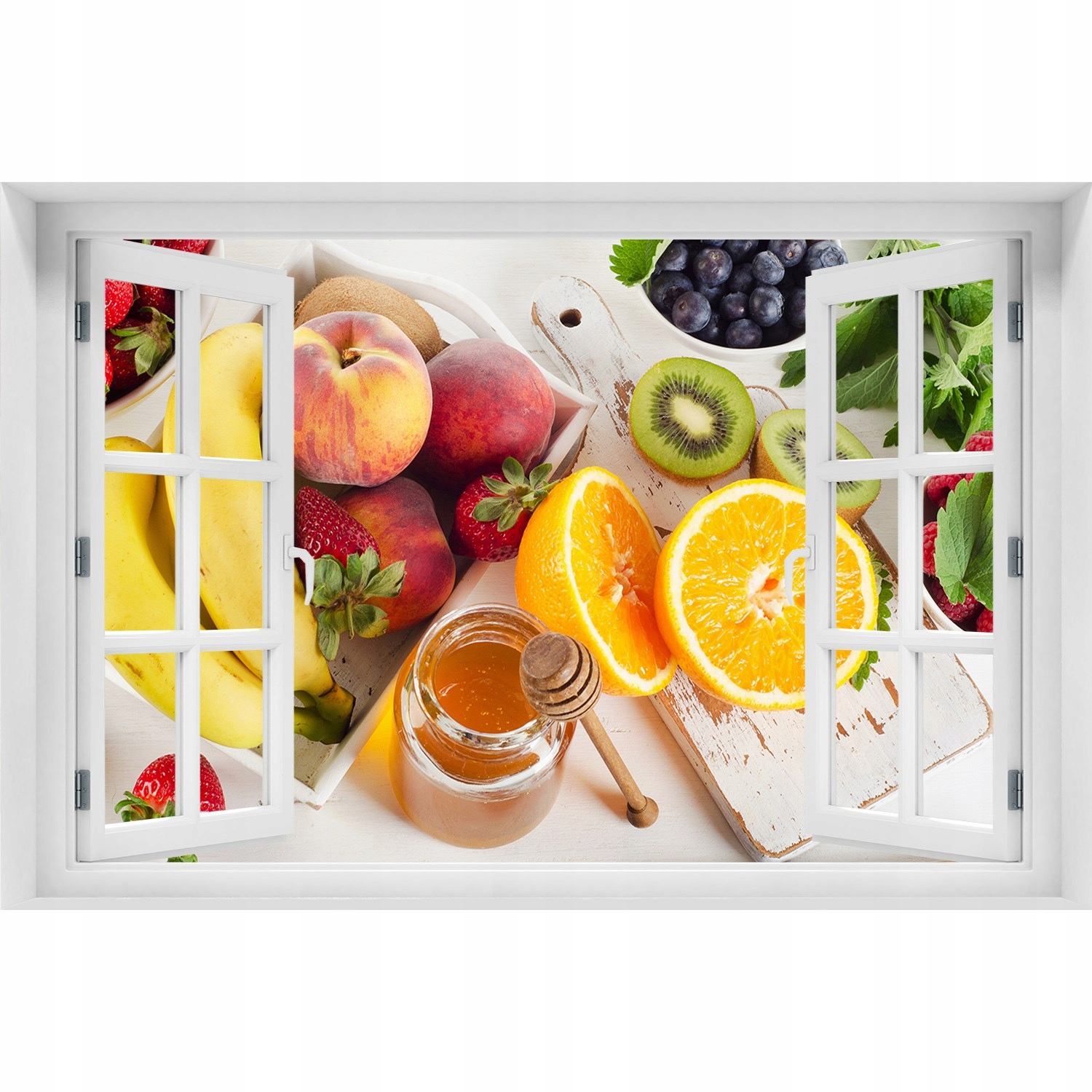 

3D Okno Naklejka na ścianę Owoce i miód 120x80