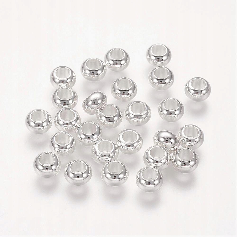 Koraliki Dystansowe, Mosiądz, Rondel, Srebrny, 6x4mm, otwor 3mm, 25szt