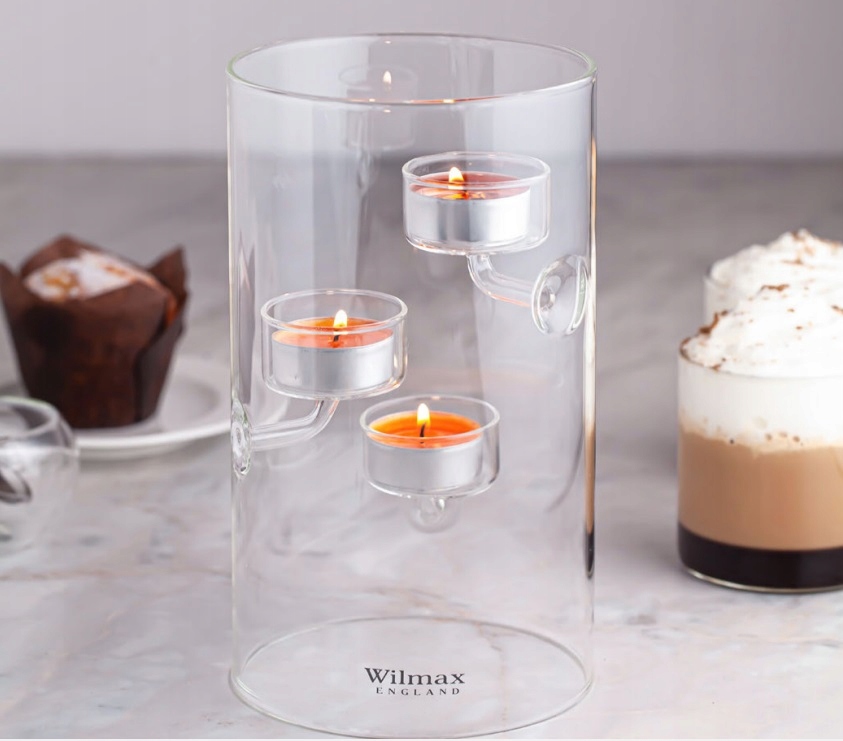 Świecznik szklany na 3 świece tealight Wilmax 20 cm EAN (GTIN) 5054428889063