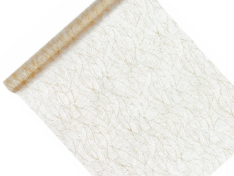 

Organza Biała Z Nadrukiem Złoty Brokat 0,48 x 9 m