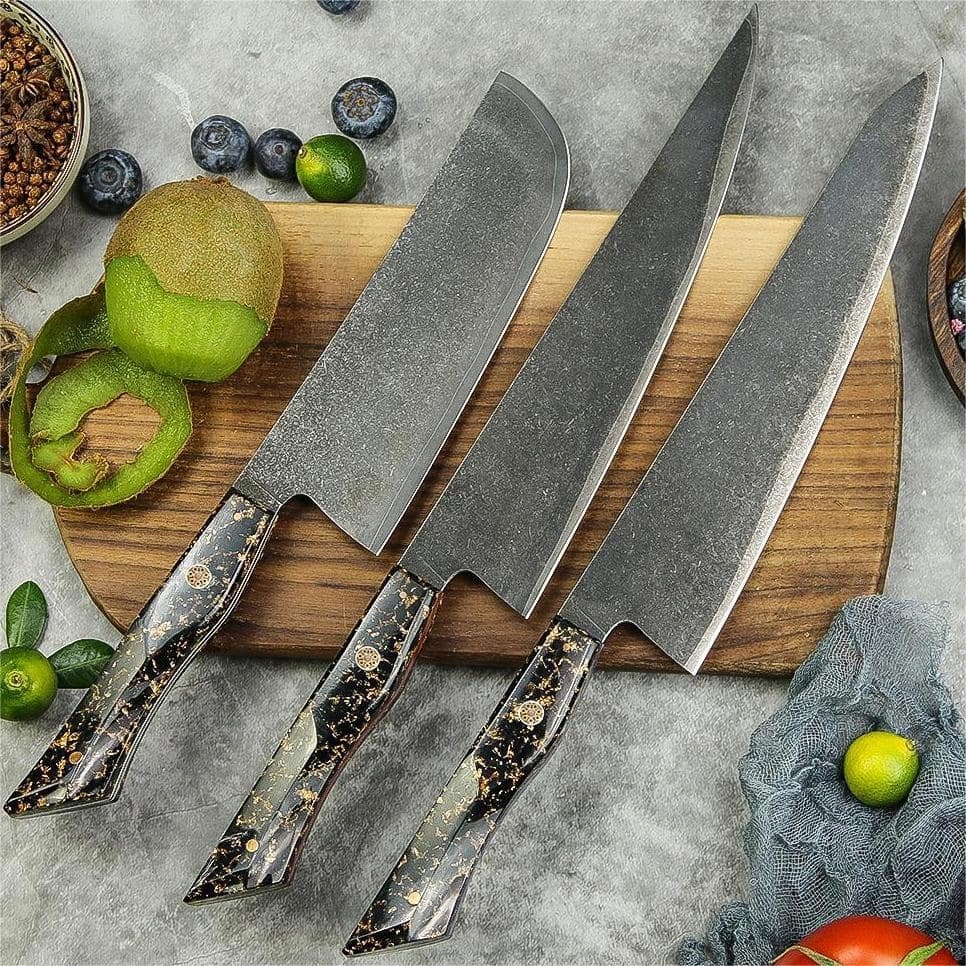 Sada damaškových kuchynských nožov Kurohana – Čierna/Zlatá KP-37428