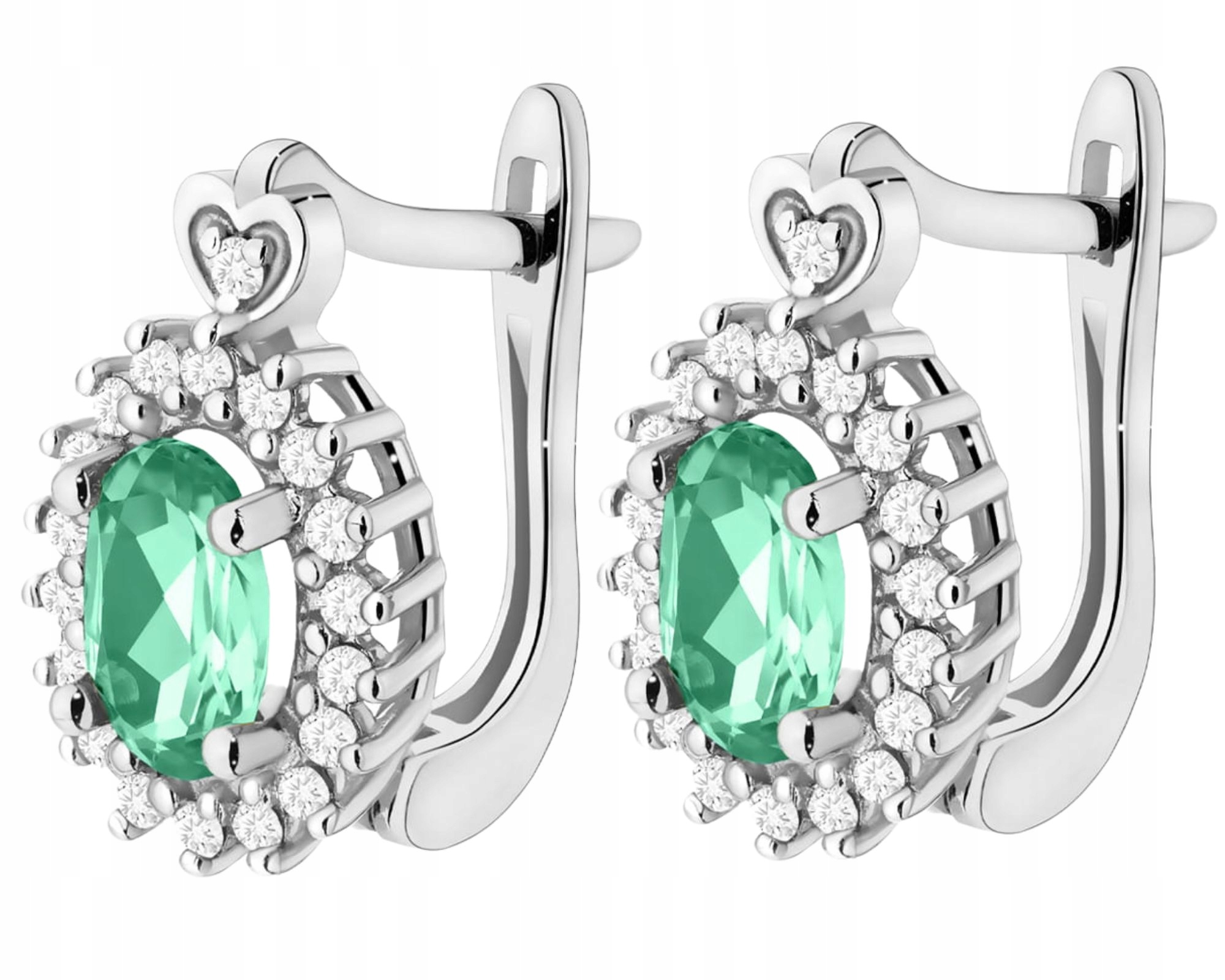 Bílé Zlato Náušnice Zelené Smaragdy Srdce Diamanty Anglické Zapínání