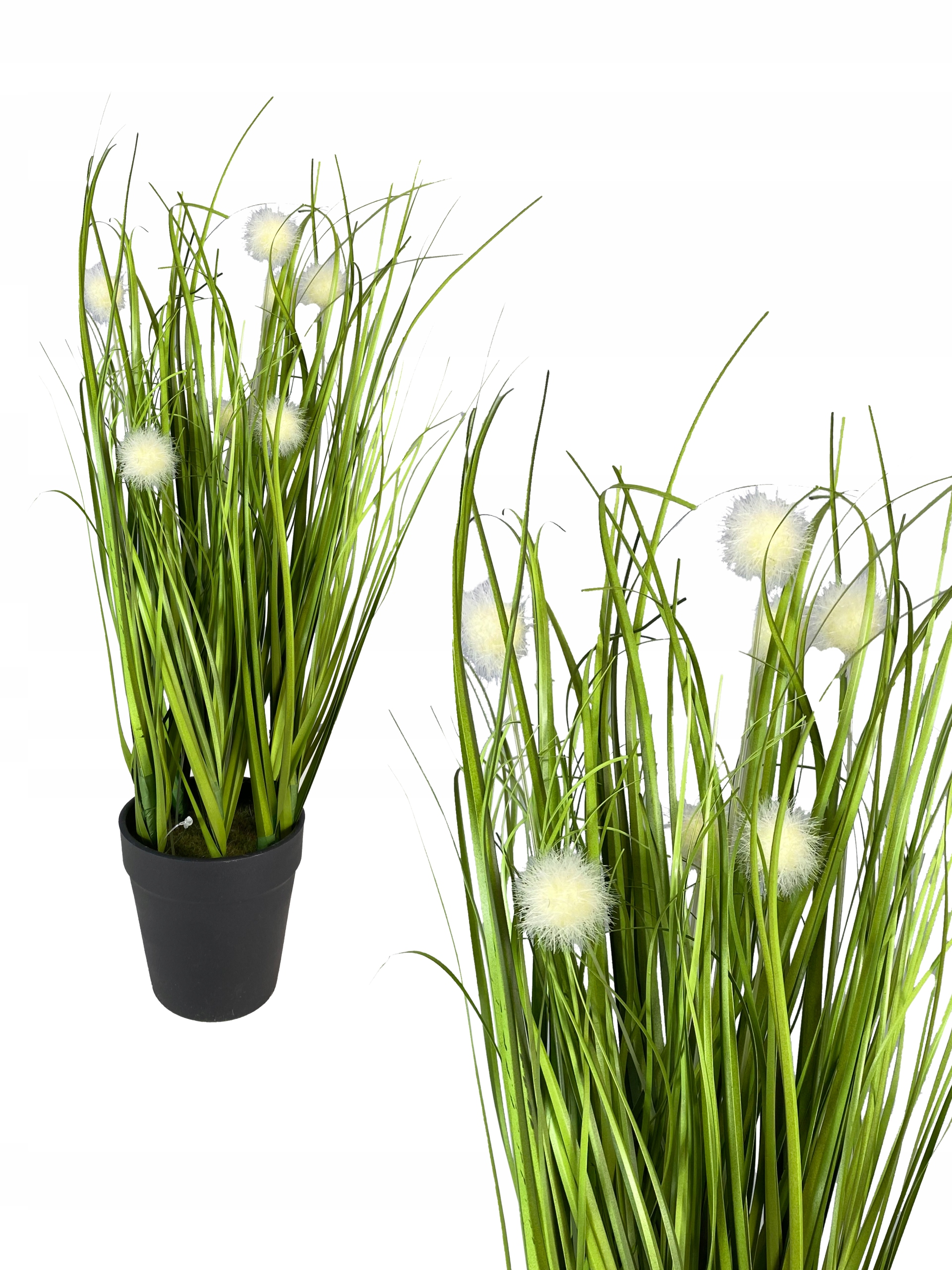 TRAWA SZTUCZNA ROŚLINA W DONICZCE KULKI BIAŁE