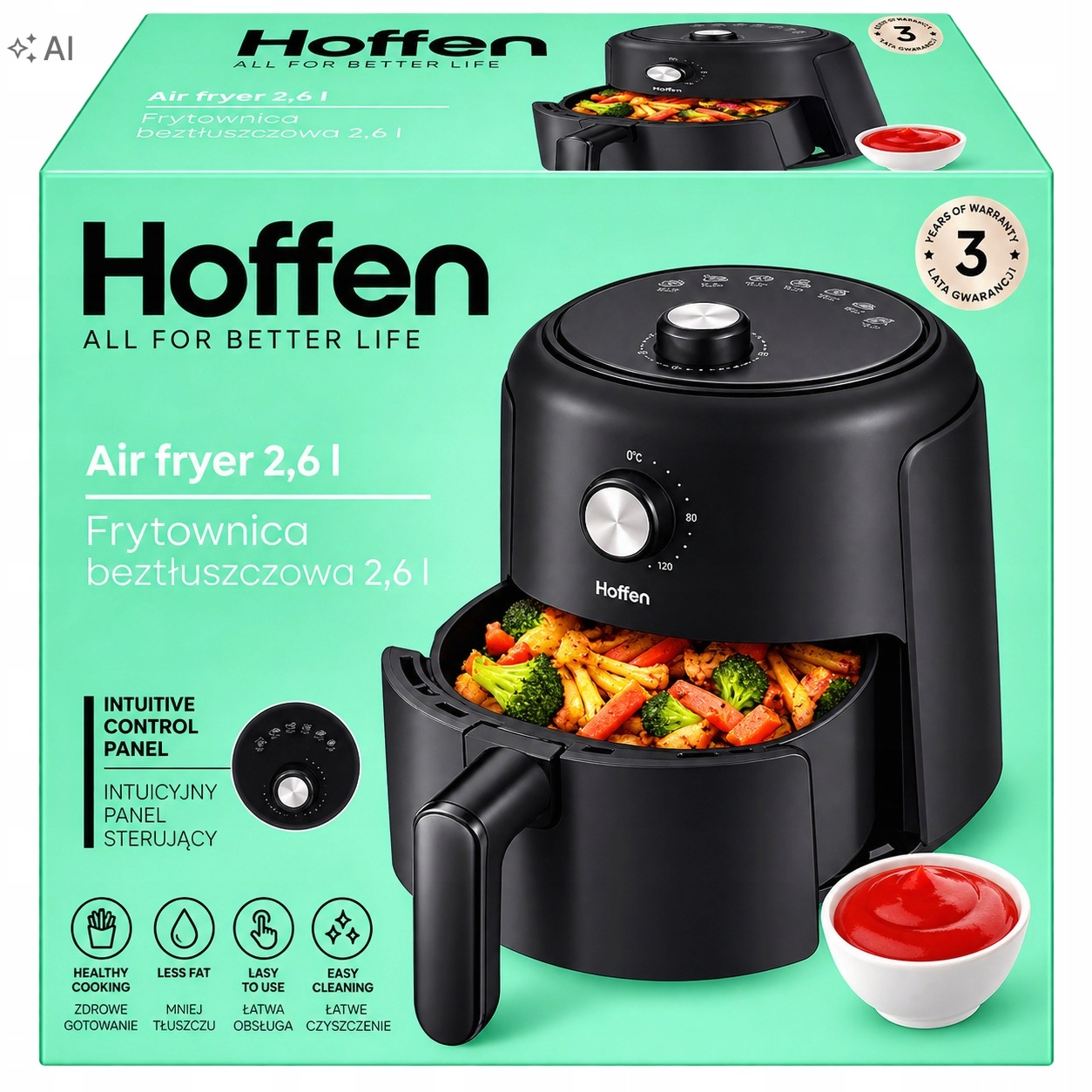Hoffen HO-00049 Air Fryer horkovzdušná fritéza 2,6L 1000W