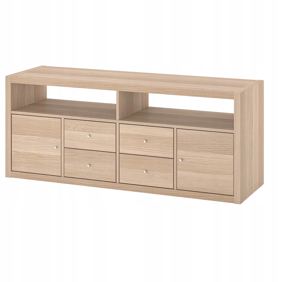 Ikea Kallax Szafka pod Tv, dąb bejcowany na biało, 147x39x60 cm