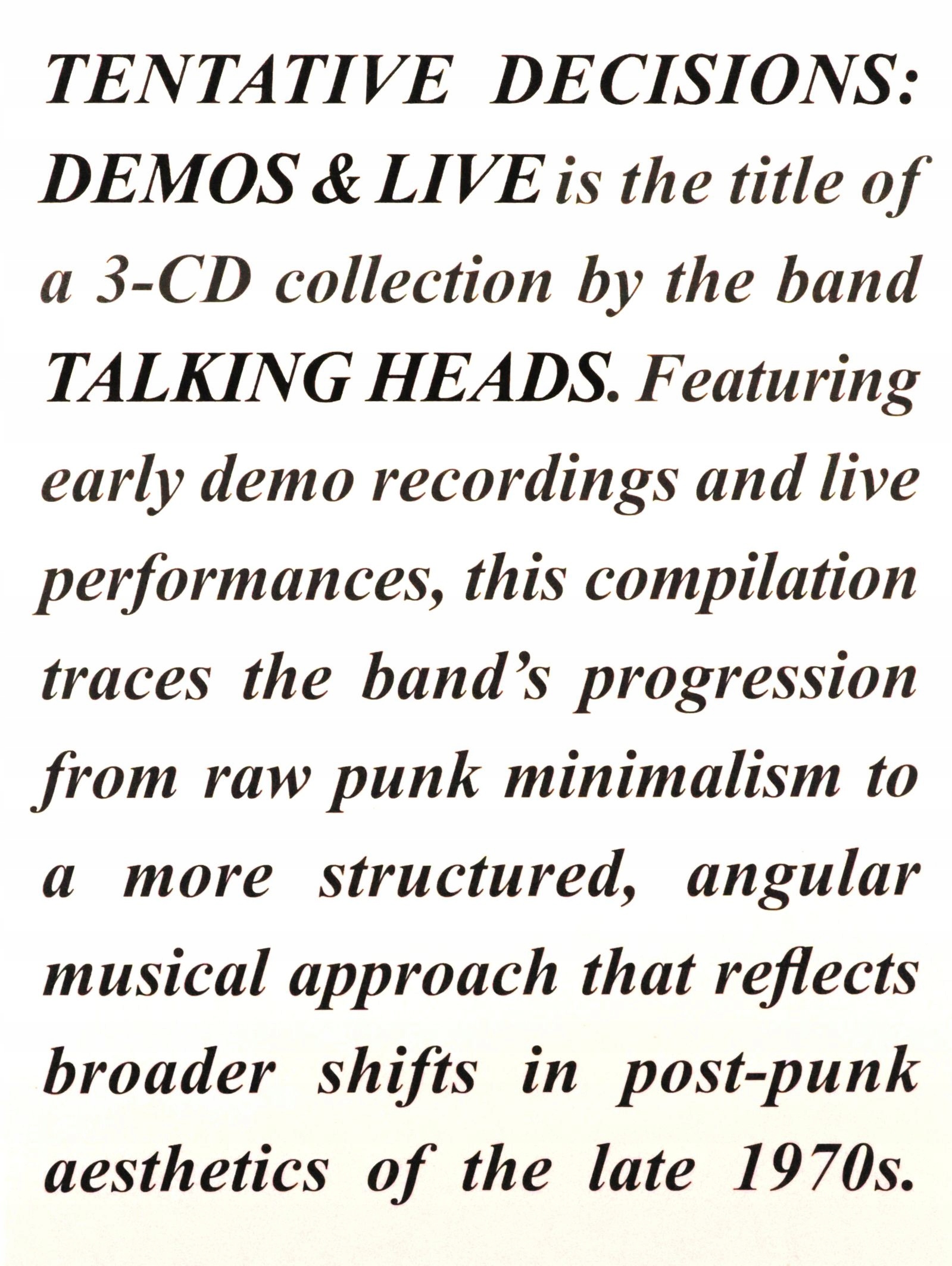 Talking Heads: Tentative Decisions: Demos+live [3CD]