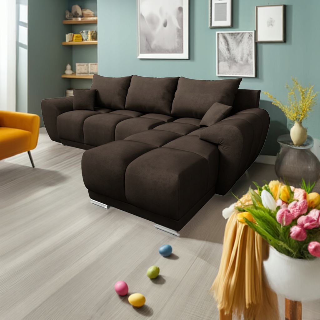 Rohová Sedací Souprava Rozkládací Rohová Sedačka S Funkcí Spaní Honey L Tmavě Hnědá MO-29