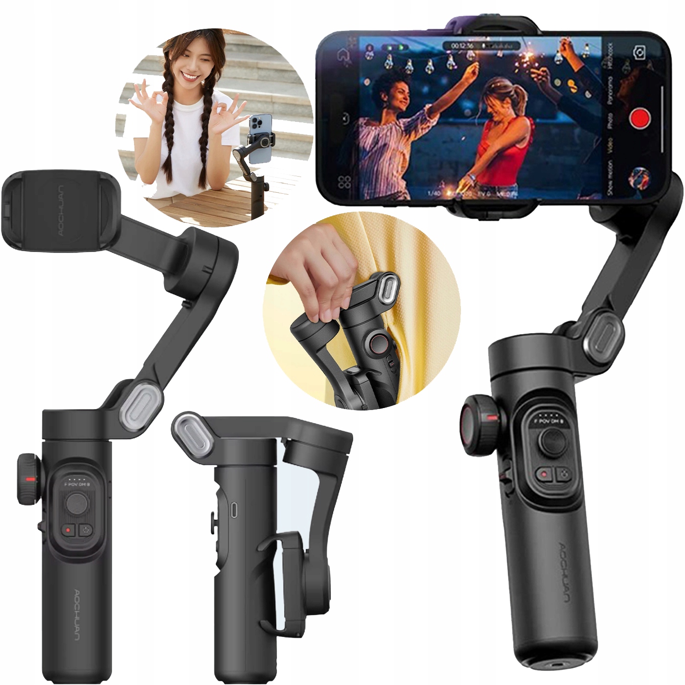 Gimbal 3-osý Smartphone Ai Sledování 360 stupňů Vlog 10H Skládací