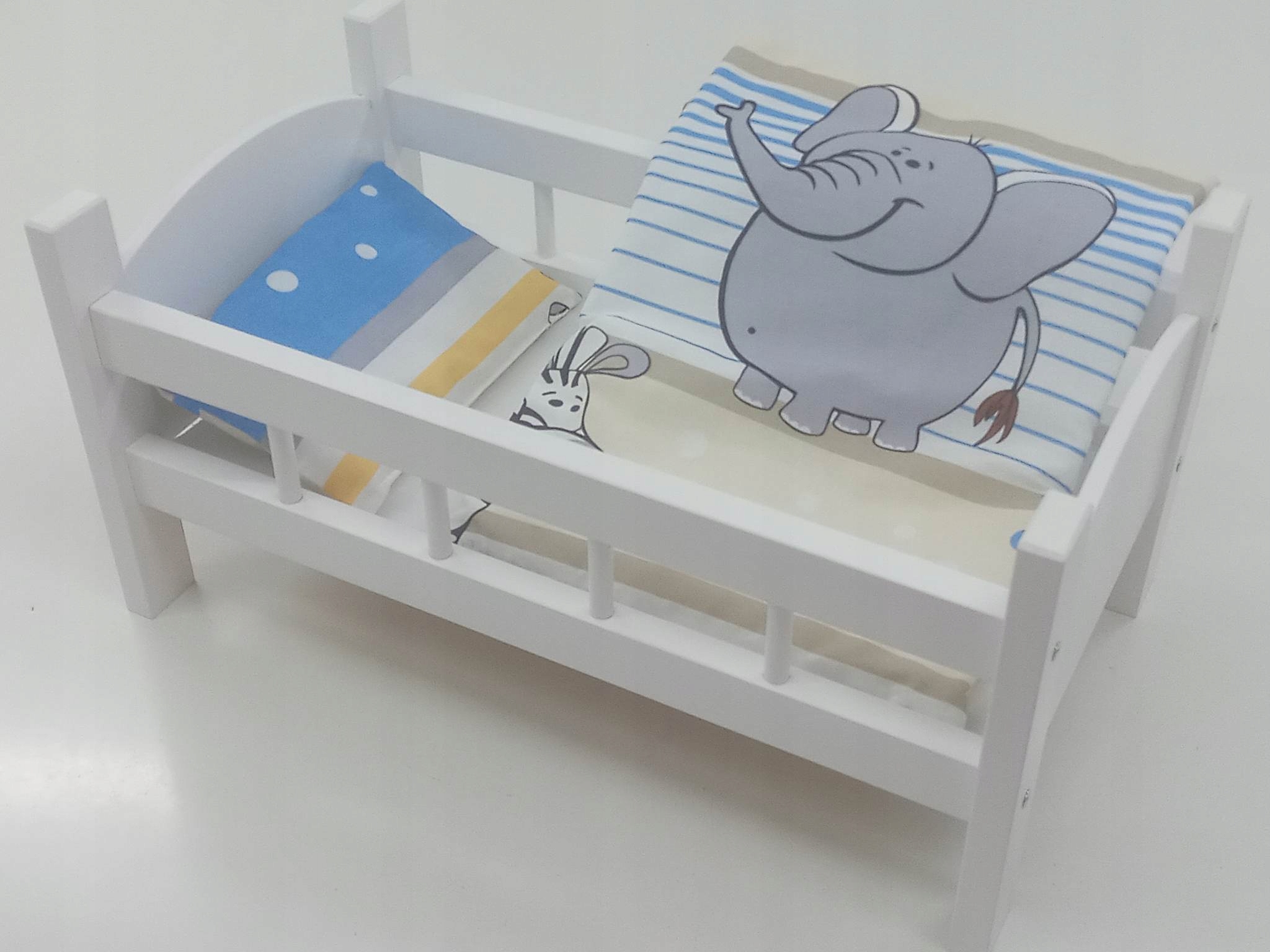 ŁÓŻECZKO DREWNIANE BIAŁE dla lalek + POŚCIEL