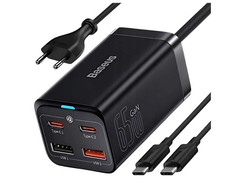 Ładowarka BASEUS GaN3 PRO 65W 2x USB-C 2xUSB-A PD QC4 + Kabel USB-C