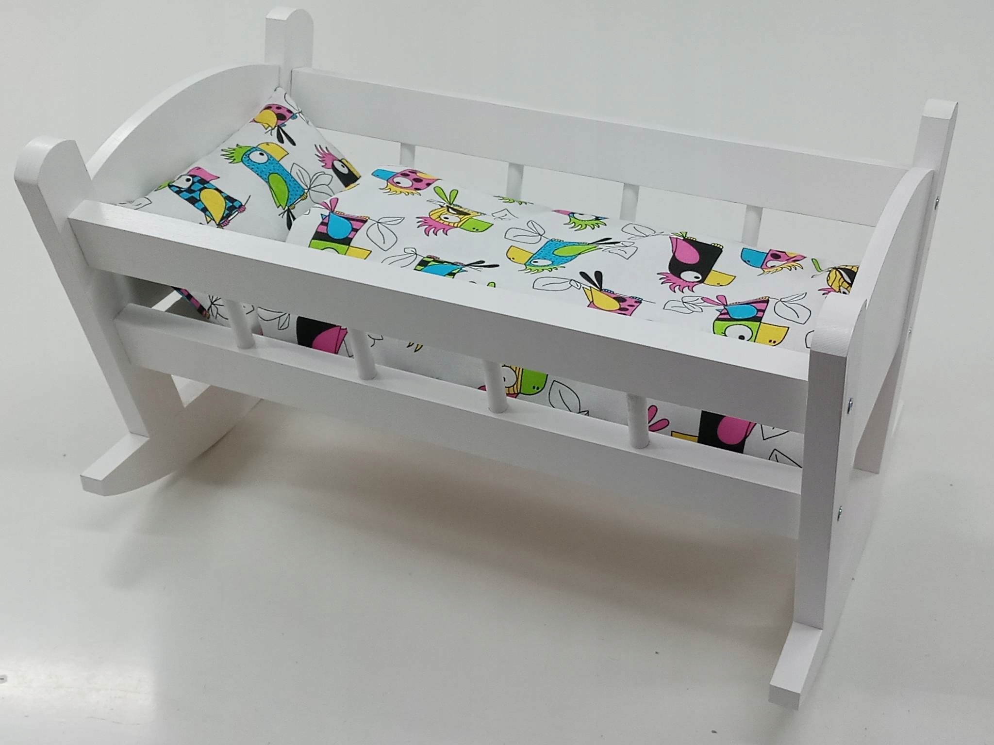 KOŁYSKA DLA LALEK BIAŁA + POŚCIEL Z MATERACEM