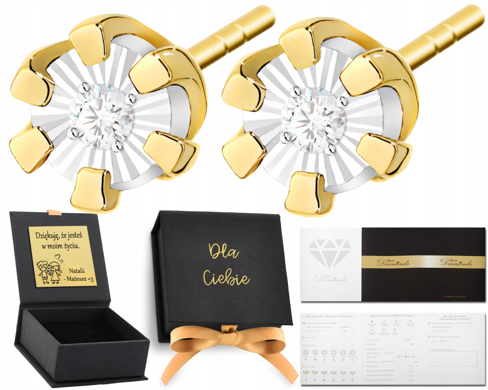 Zlaté Náušnice S Brilianty, Šrouby, Tyčinky, Diamant