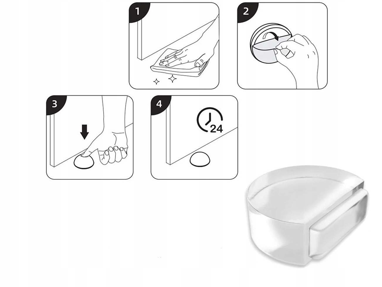 ODBOJNIK STOPER DO DRZWI BLOKADA OGRANICZNIK CZARNY SAMOPRZYLEPNY 1 szt Długość 4.3 cm