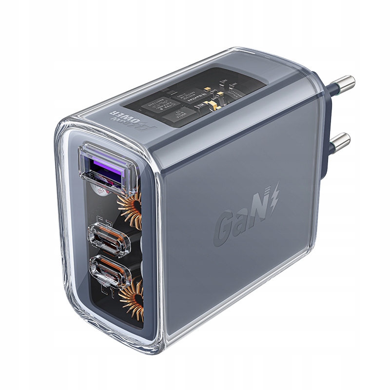 Síťová Nabíječka Gan 65W 3 Porty 1X Usb 2X Usb-c Šedá