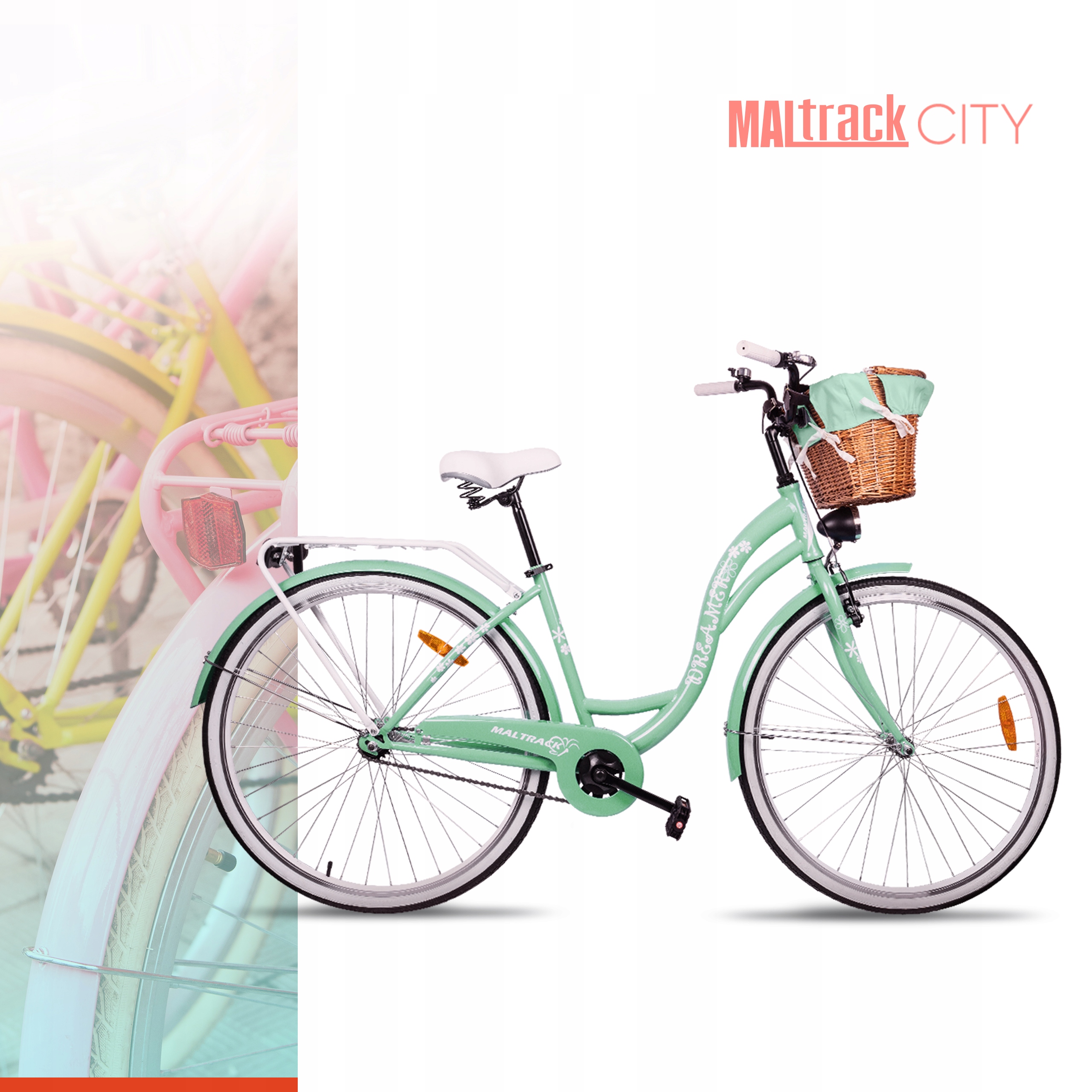 ROWER MIEJSKI DAMSKI 28'' DAMKA ŚWIATŁA RAMA 18" KOŁA 25" BAGAŻNIK KOSZYK Kod producenta 110543