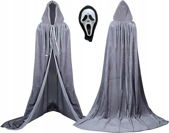 Kostým Halloween Červená Šedá Král Velurový Kabát Maska Křik
